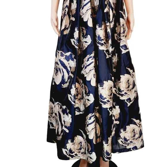 Eliza J Embellished Floral Ballgown Dress Navy Multi Size 10 - Picture 6 of 16